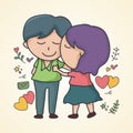 Hand drawn vector doodle illustration of cute couple, designed with black outline Royalty Free Stock Photo