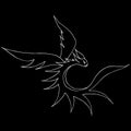 Hand drawn vector dragon illustration isolated on black background. Fantastic dragon icon. Freehand mythology aminal. Fantasy