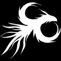 Hand drawn vector dragon silhouette isolated on black background. Fantastic dragon icon. Freehand mythology aminal. Fantasy