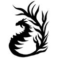 Hand drawn vector dragon silhouette isolated on white background. Fantastic dragon icon. Freehand mythology aminal. Fantasy