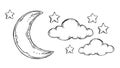 Hand Drawn Vector Elements - Good Night Sleeping Moon, Stars, C