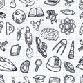 Hand-drawn vector eps10 scientific doodles seamless pattern. Royalty Free Stock Photo