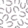 Hand drawn vector equestrian equipment. Horseshoe seamless pattern.