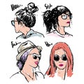 Hand drawn vector fashion girls hipster