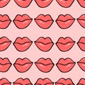 Hand drawn vector female lips seamless vector pattern. Highlight lips in doodle style Royalty Free Stock Photo