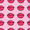 Hand drawn vector female lips seamless vector pattern. Highlight lips in doodle style Royalty Free Stock Photo