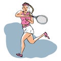 Hand drawn vector of female tennis player playing a volley strok Royalty Free Stock Photo