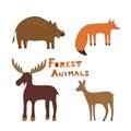 Hand drawn vector forest animals. Cartoon collection of forest inhabitants.