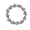 Hand drawn vector frame. Floral wreath with leaves for wedding and holiday. Decorative elements for design. Isolated