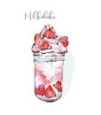 Hand drawn vector graphic abstract Monstershake Milkshake with strawberry and cream in glass jar isolated on white Royalty Free Stock Photo