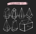 Hand drawn vector graphic line glass terrarium collection set isolated on black background.Design for gardening Royalty Free Stock Photo