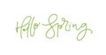 Hand drawn vector green monoline text Hello Spring. Motivational and inspirational season quote. Calligraphic card, mug Royalty Free Stock Photo