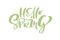Hand drawn vector green text Hello spring. motivational and inspirational season quote. Calligraphic card, mug, photo overlays, t- Royalty Free Stock Photo