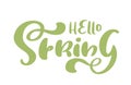 Hand drawn vector green text lettering Hello spring. Motivational and inspirational season quote. Calligraphy card, mug Royalty Free Stock Photo