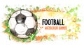 Hand drawn vector grunge banner with soccer ball and splashes Royalty Free Stock Photo