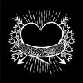 Hand-drawn vector heart. Black and white Heart wrapped in tape.