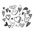 Hand Drawn Vector hearts icons set isolated on white background. symbols Royalty Free Stock Photo