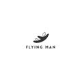 Hand drawn vector icon of a flying man. Sky sports logo template. Parachuting, skydiving, freedom. Royalty Free Stock Photo