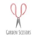 Hand drawn vector icon of garden scissors in flat caroons style with texture. Scissors for plants. Care of plants Royalty Free Stock Photo
