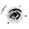 Hand drawn vector illustration - All seeing eye pyramid symbol. Freemason and spiritual Royalty Free Stock Photo