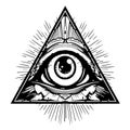 Hand drawn vector illustration - All seeing eye pyramid symbol. Freemason and spiritual. Vintage Royalty Free Stock Photo