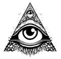 Hand drawn vector illustration - All seeing eye pyramid symbol. Freemason and spiritual. Royalty Free Stock Photo