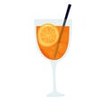 Hand drawn vector illustration of Aperol spritz cocktail in glass with ice and straw. Isolated on white background.