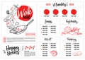 Hand drawn vector illustration - Asian food. Wok menu with calligraphic phrases. Perfect for restaurant brochure, cafe flyer, del Royalty Free Stock Photo