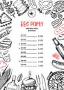 Hand drawn vector illustration. BBQ menu. Barbeque design elements in sketch style. Fast food. Perfect for delivery Royalty Free Stock Photo