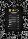 Hand drawn vector illustration. BBQ menu. Barbeque design elements in sketch style. Fast food. Perfect for delivery Royalty Free Stock Photo