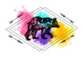 Hand drawn vector illustration bear with double exposure. Royalty Free Stock Photo