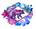 Hand drawn vector illustration bear with double exposure. Royalty Free Stock Photo