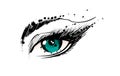 Hand drawn vector illustration. Beautiful woman eye makeup. Fashion sketch. Green eye