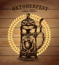 Hand drawn vector illustration of beer mug. Traditional Oktoberfest bavarian beer mass mug poster vintage poster with