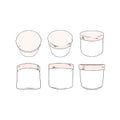 Hand drawn vector illustration of blank packaging pot on white background.White plastic cosmetic jar.