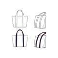 Hand drawn vector illustration of blank white with stripe straps tote bag on white background. Template fabric bag.canvas shopping Royalty Free Stock Photo
