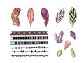 Hand drawn vector illustration bohemian, tribal, ethnic feathers. Royalty Free Stock Photo