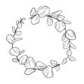 Hand drawn vector illustration. Botanical eucalyptus wreath with branches and leaves. For invitations, cards, logo