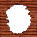 Hand drawn vector illustration of broken brown brick wall with blank space for text.Empty space inside border frame.