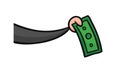 Hand drawn vector illustration businessman holdimg paper money