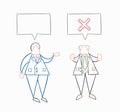 Hand-drawn vector businessman worker speaks with boss and boss rejects