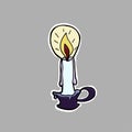 Hand drawn vector illustration. Candle in the counter. Sticker.