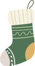 A cozy, hand-drawn vector illustration of a green and cream Christmas stocking with a knitted cuff and festive patterns. Royalty Free Stock Photo