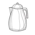 Hand-drawn vector illustration of coffee pot. With black circuit without fill on white background