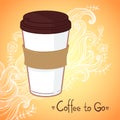 Hand drawn vector illustration - Coffee to go. Background with w