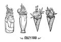 Hand drawn vector illustration - Collection of crazy ice creams