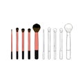 Hand drawn vector illustration of cosmetic makeup brush set on white background. Royalty Free Stock Photo