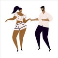 Hand drawn vector illustration of a couple dancing sexy fun bachata dance. Isolated on white background. Dance school