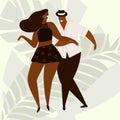 Hand drawn vector illustration of a couple dancing sexy fun bachata, salsa, mambo, kizomba dance. Isolated on white background.