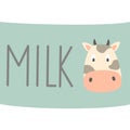 Hand drawn vector illustration of cow with text milk. Royalty Free Stock Photo